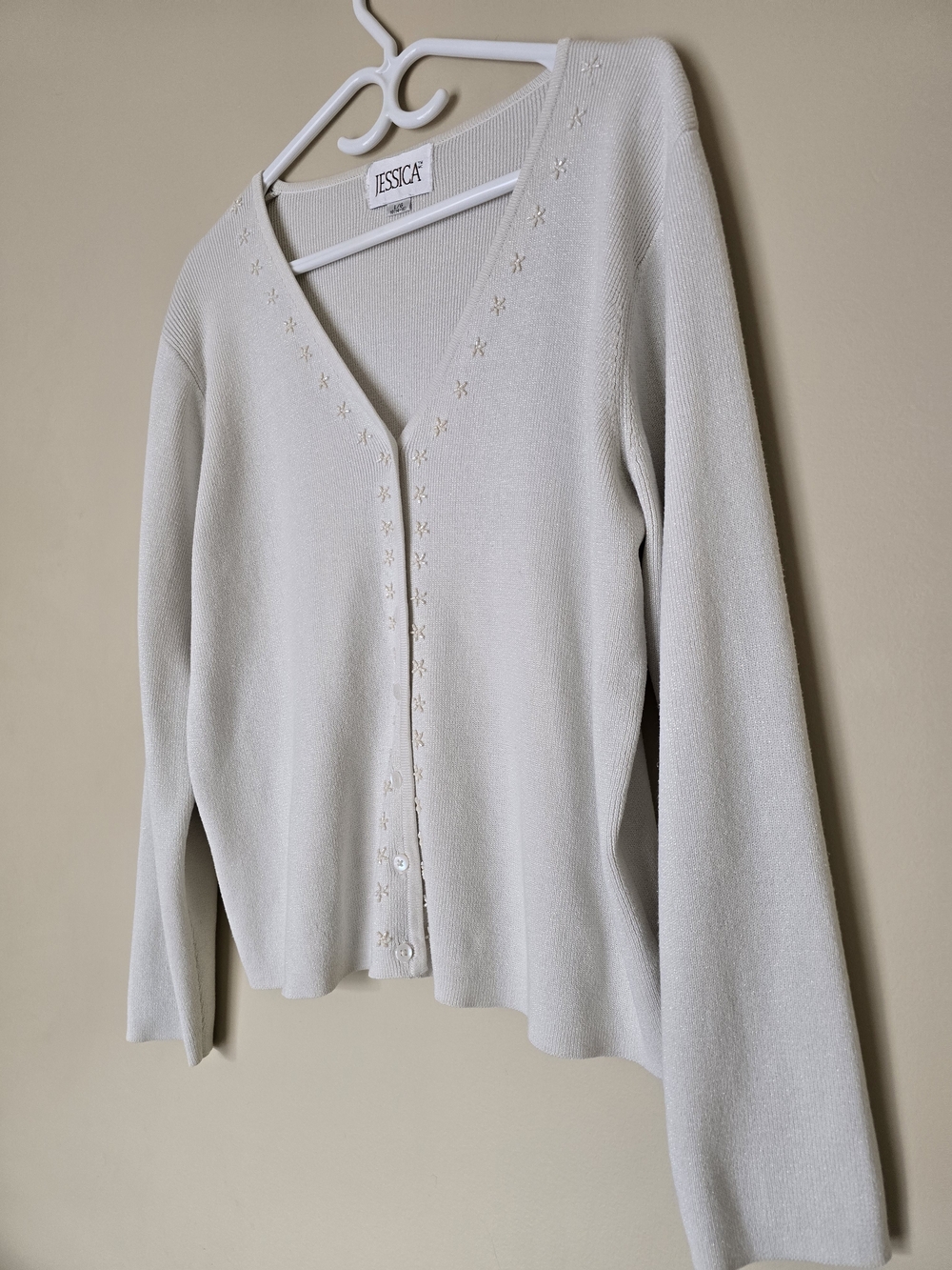 Jessica Metallic Shimmer Beaded Cardigan Cream Silver Large - Picture 4 of 9